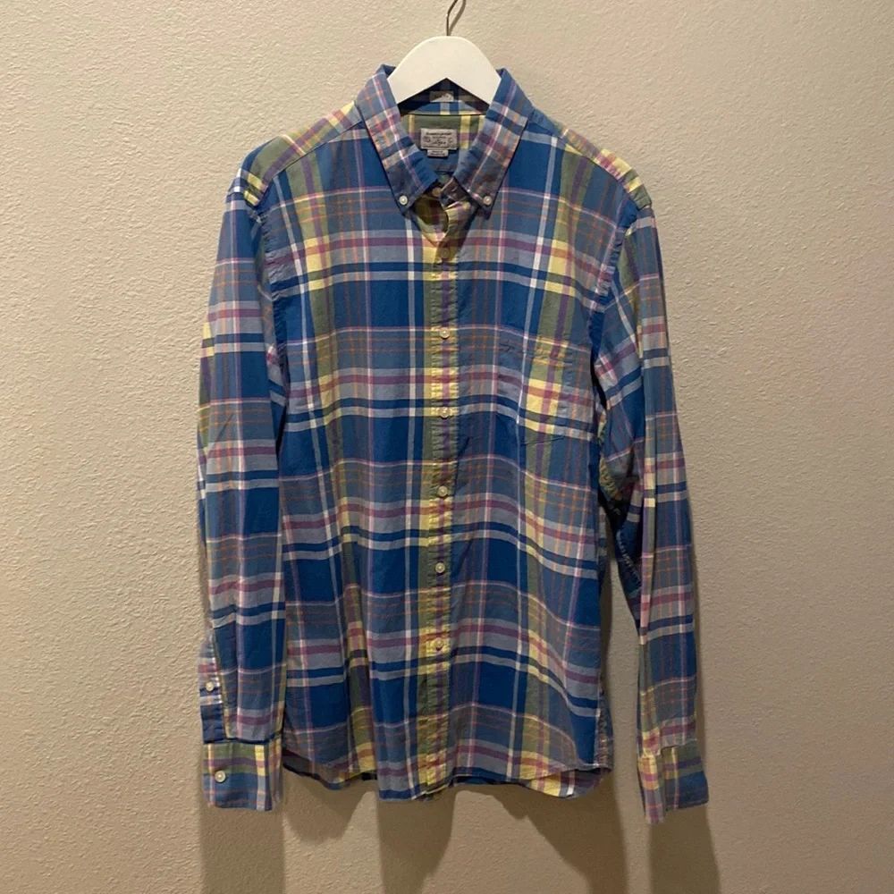 J Crew Men’s Long Sleeve Button Down Shirt large Slim fit Summer Plaid spring
